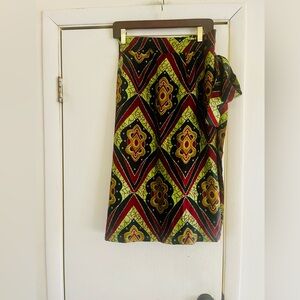 VTG 70s Handmade Wax Print African Bohemian Festival Tribal Wrap Midi Skirt M/L